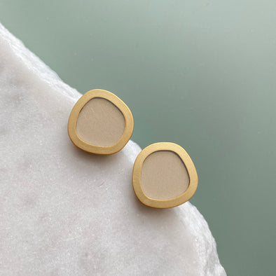 Geometric Circle Stud Earrings - Cream & Brass