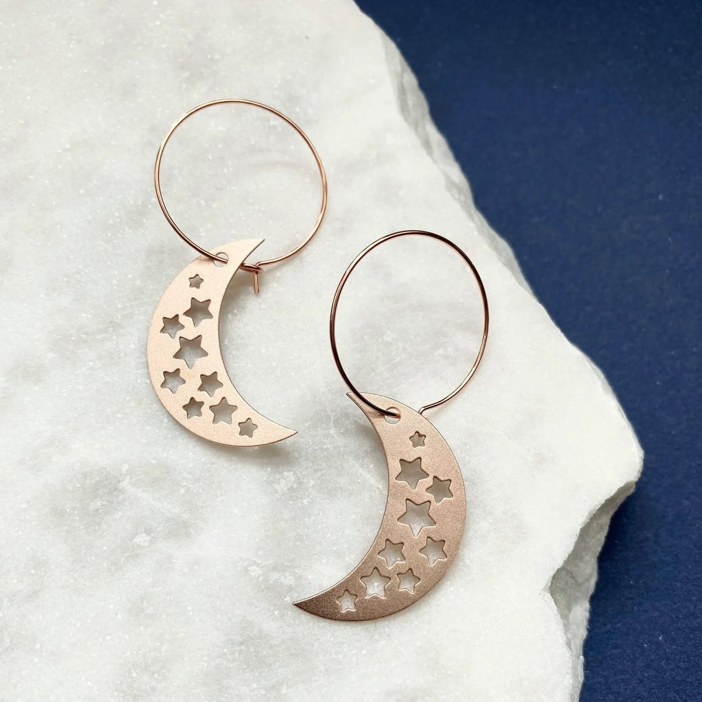 Rose Gold Moon Hoop Earrings