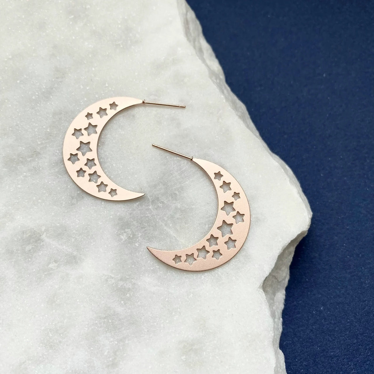 Rose Gold Moon Stud Earrings