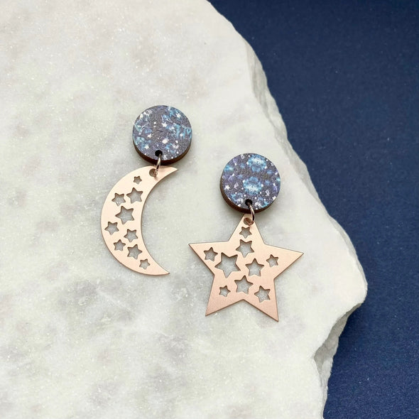 Rose Gold Moon & Star Earrings