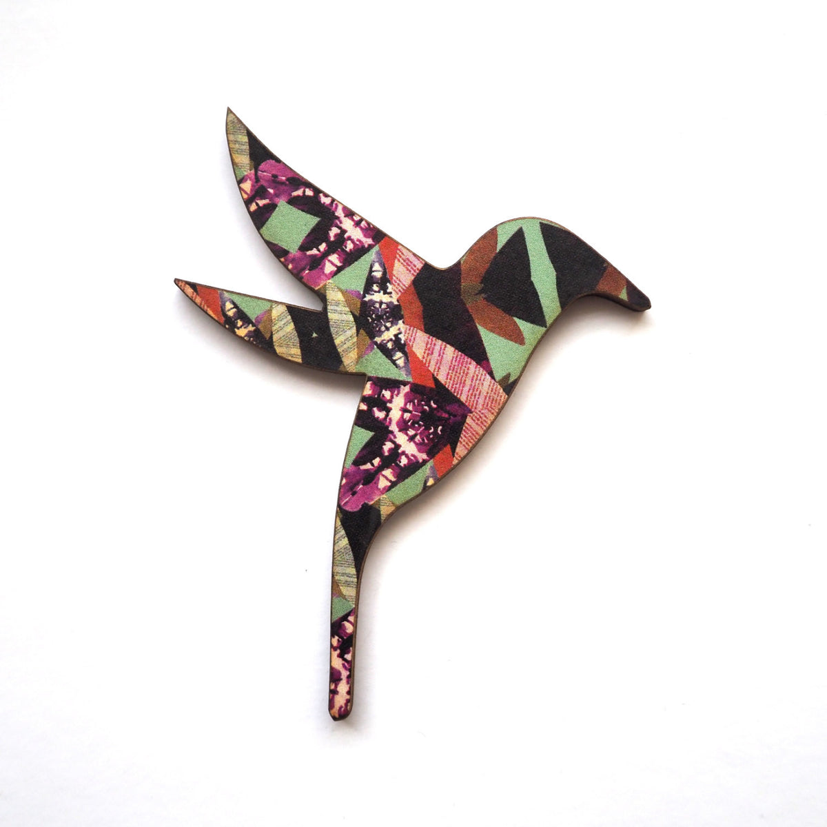 Hummingbird Wooden Brooch - Multi Pattern