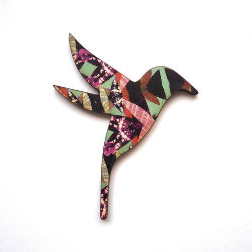 Hummingbird Wooden Brooch - Multi Pattern