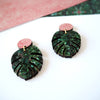 Monstera House Plant Drop Stud Earrings