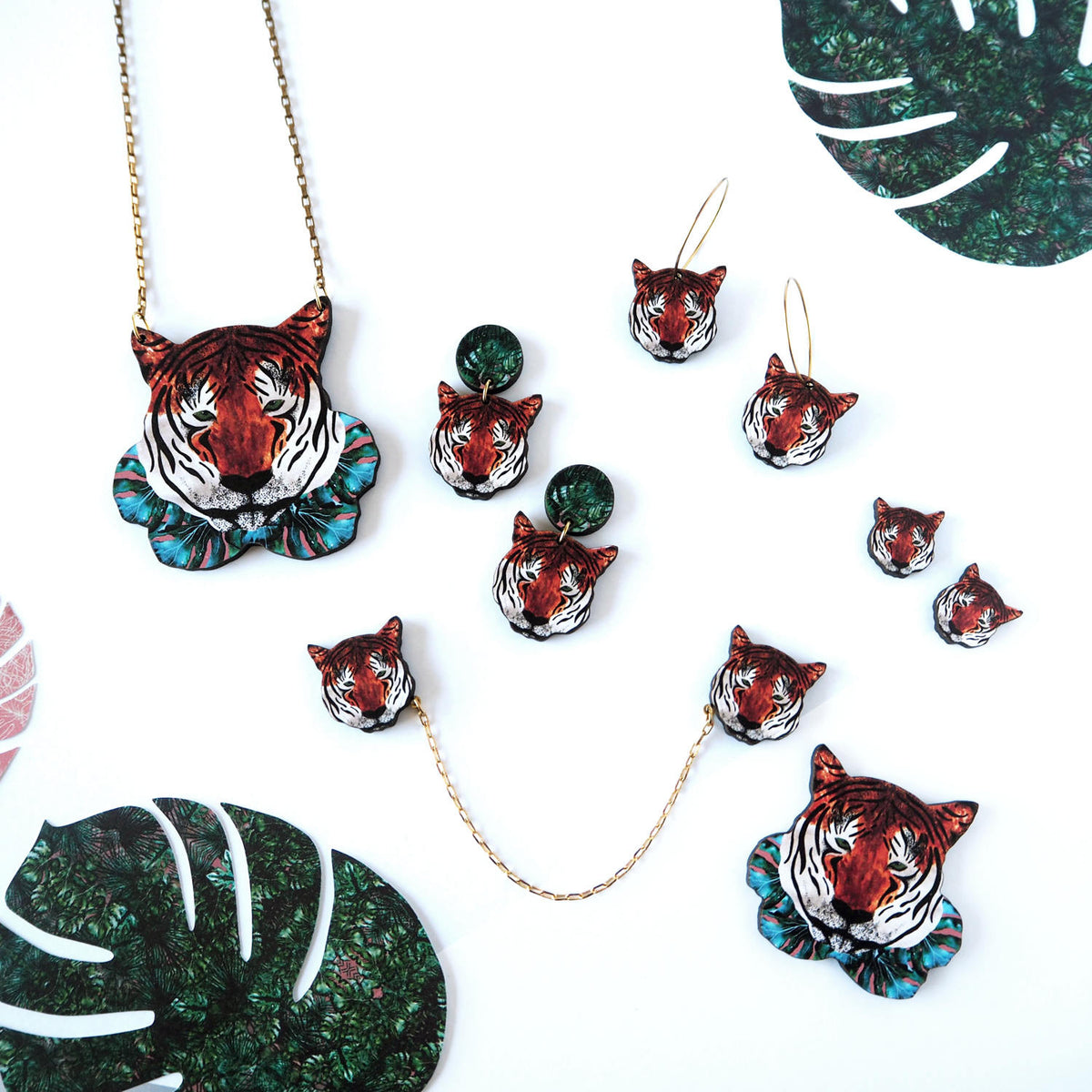 Statement Tiger Drop Dangle Stud Earrings