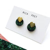 Green & Gold Monstera Stud Earrings