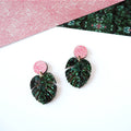 Monstera House Plant Drop Stud Earrings