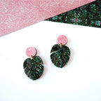 Monstera House Plant Drop Stud Earrings