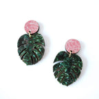 Monstera House Plant Drop Stud Earrings