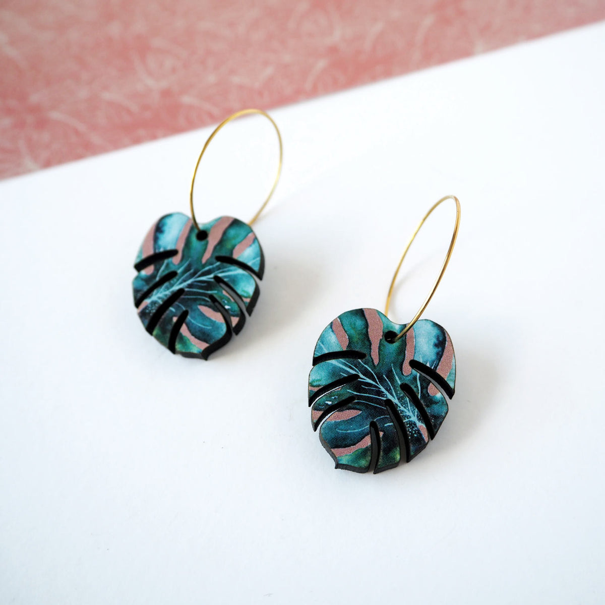 Monstera Cheese Plant Hoop Earrings