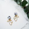 Gold Flower Petal Drop Earrings - Blue