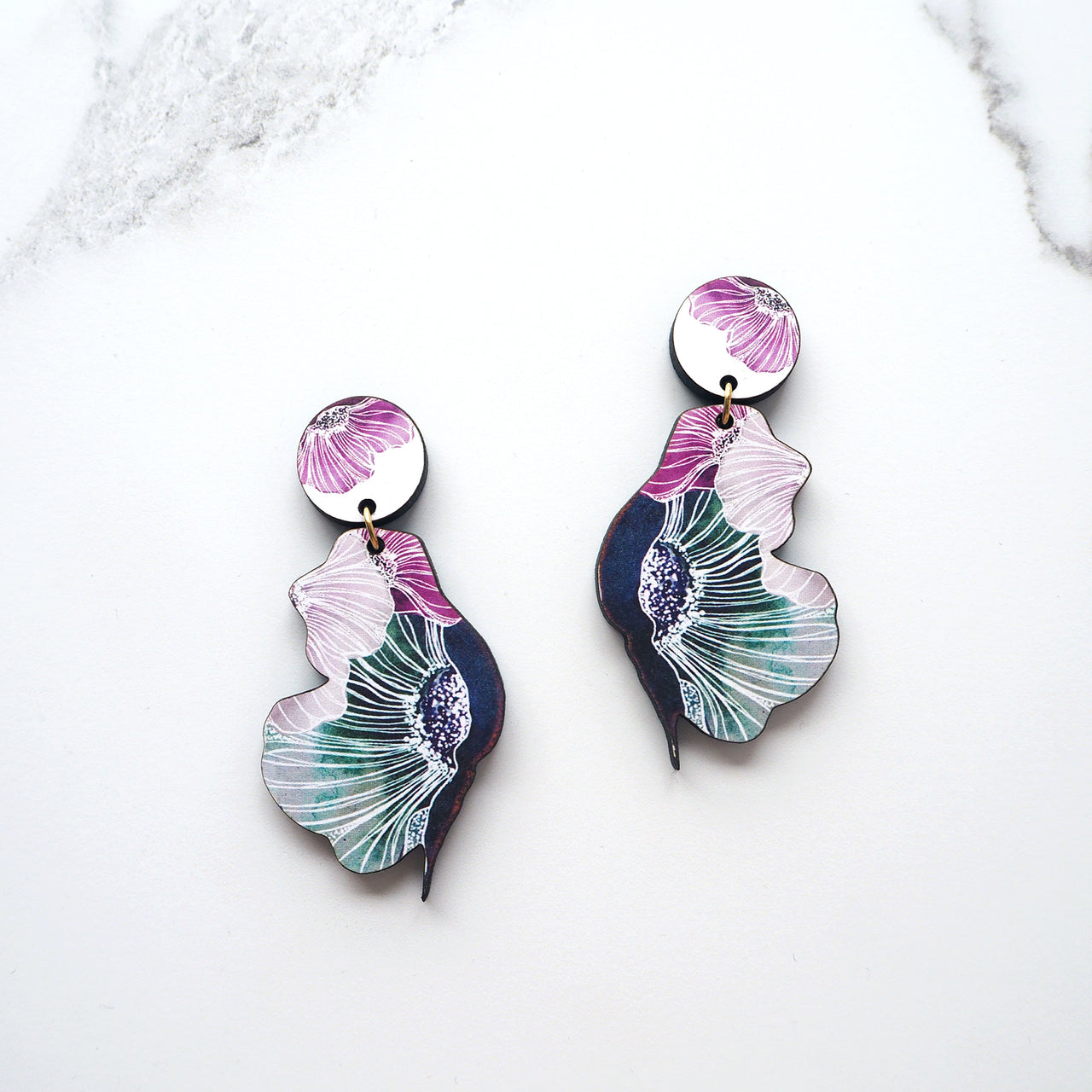 Anemone Flower Drop Earrings - Blue