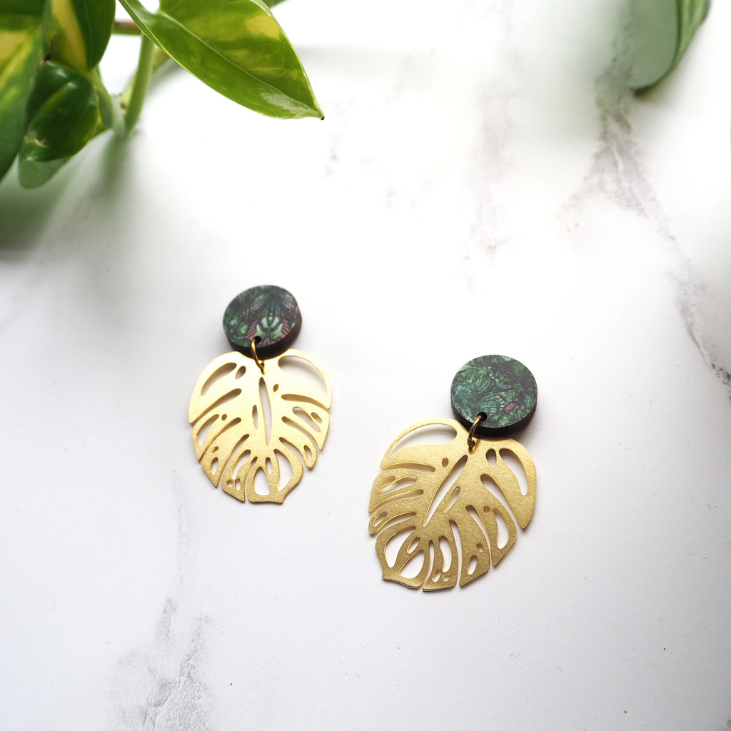 Gold Statement Monstera Earrings
