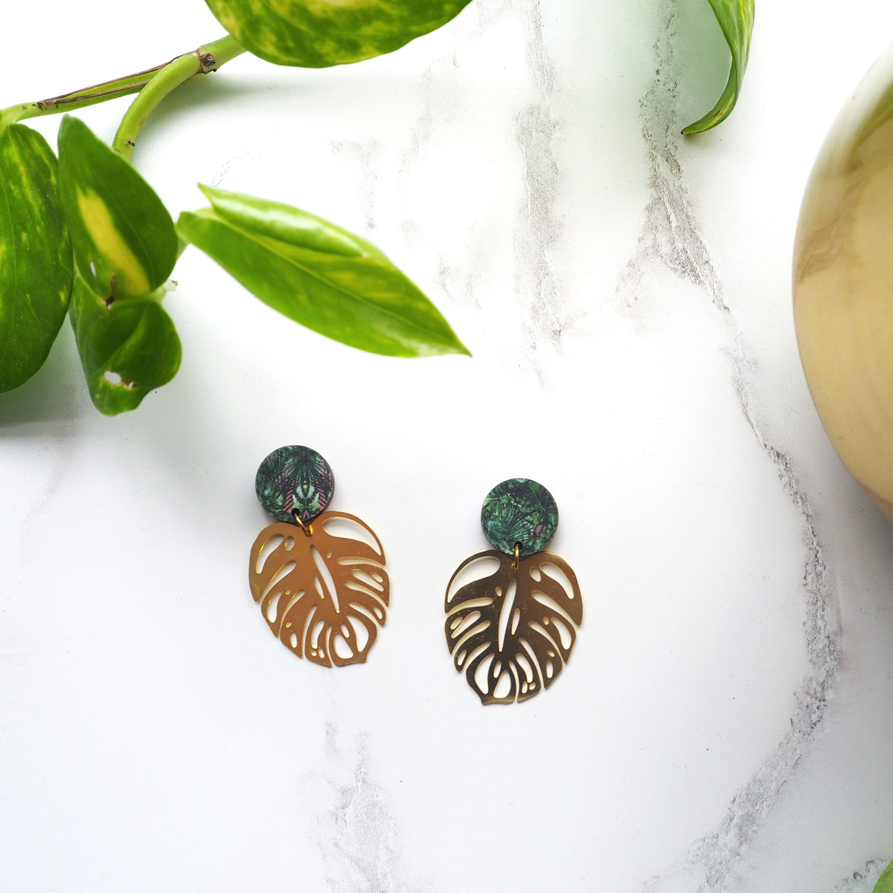 Gold Statement Monstera Earrings