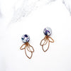 Gold Flower Petal Drop Earrings - Blue