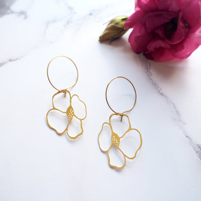Minimal Gold Anemone Floral Hoop Earrings