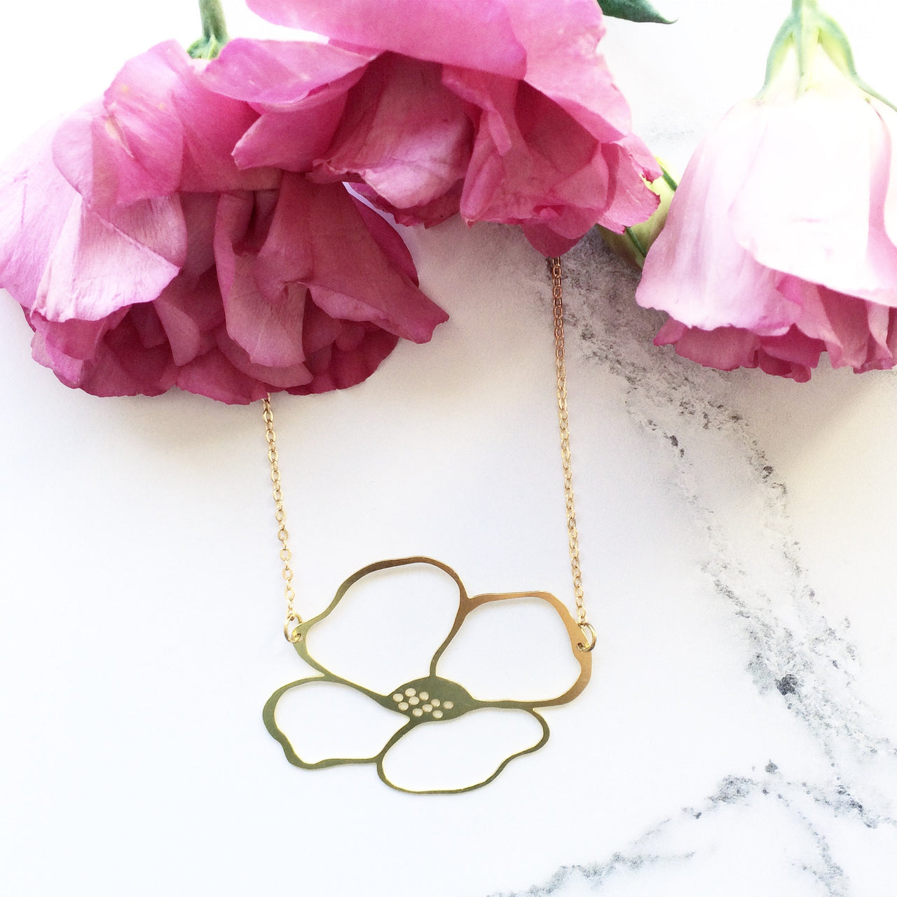 Gold Anemone Flower Necklace