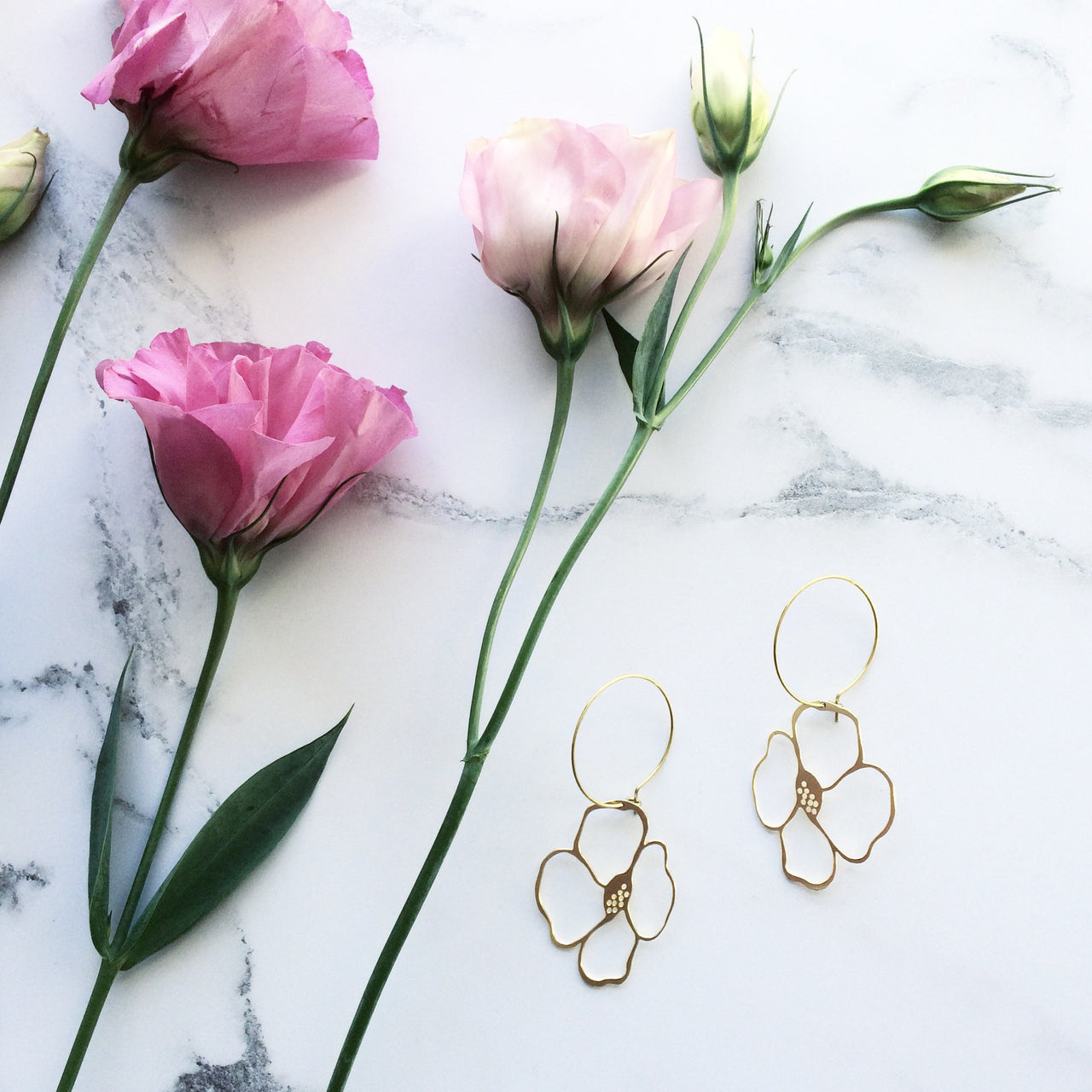 Minimal Gold Anemone Floral Hoop Earrings