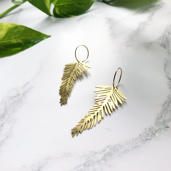 Gold Palm Leaf Hoop Earrings