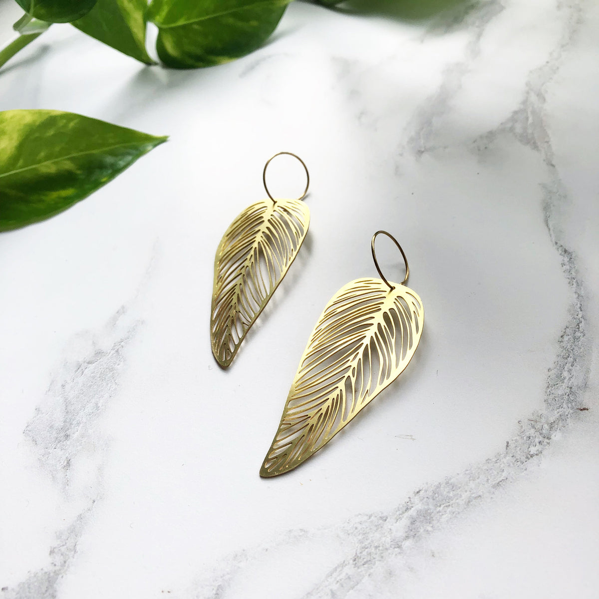 Gold Leaf Hoop Earrings