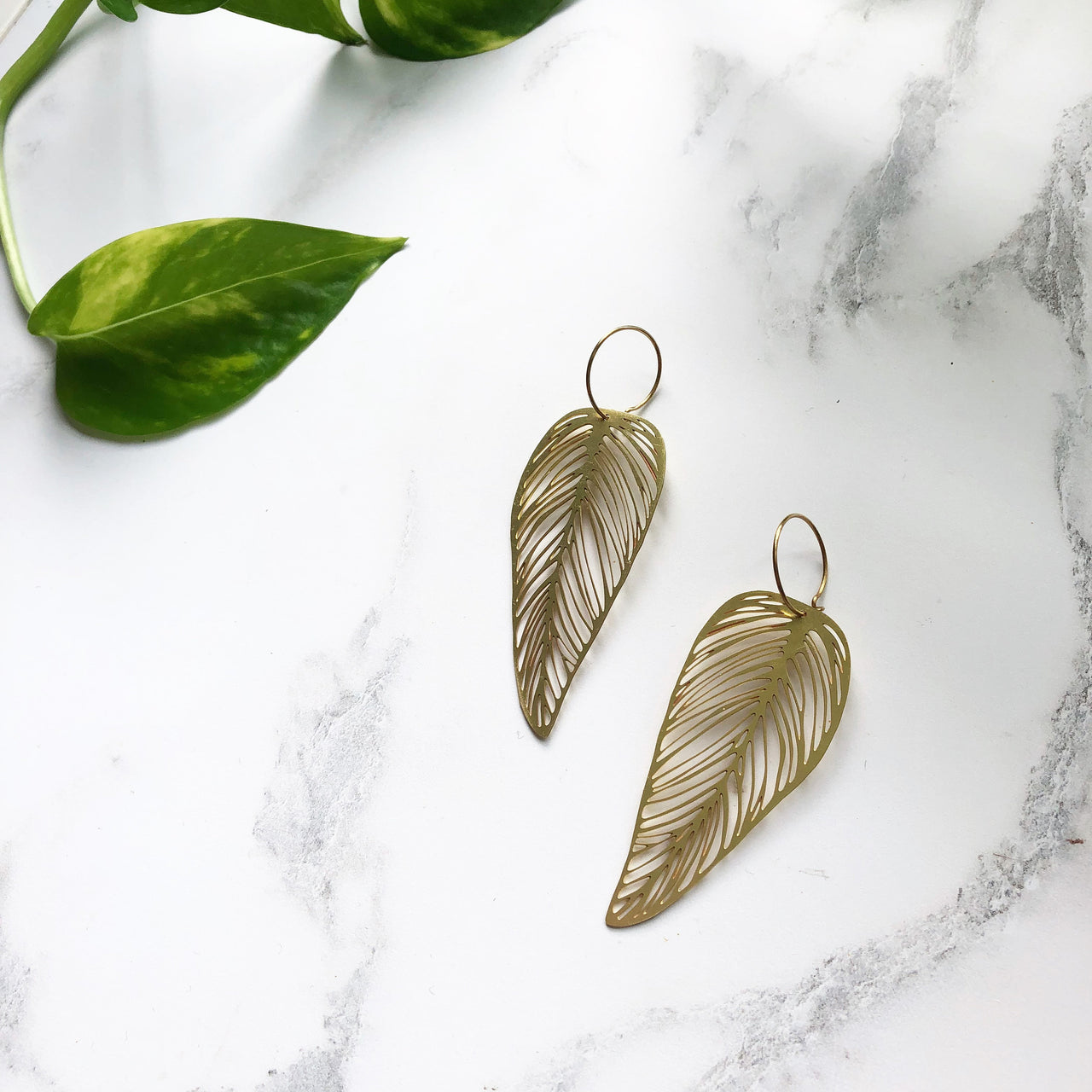 Gold Leaf Hoop Earrings