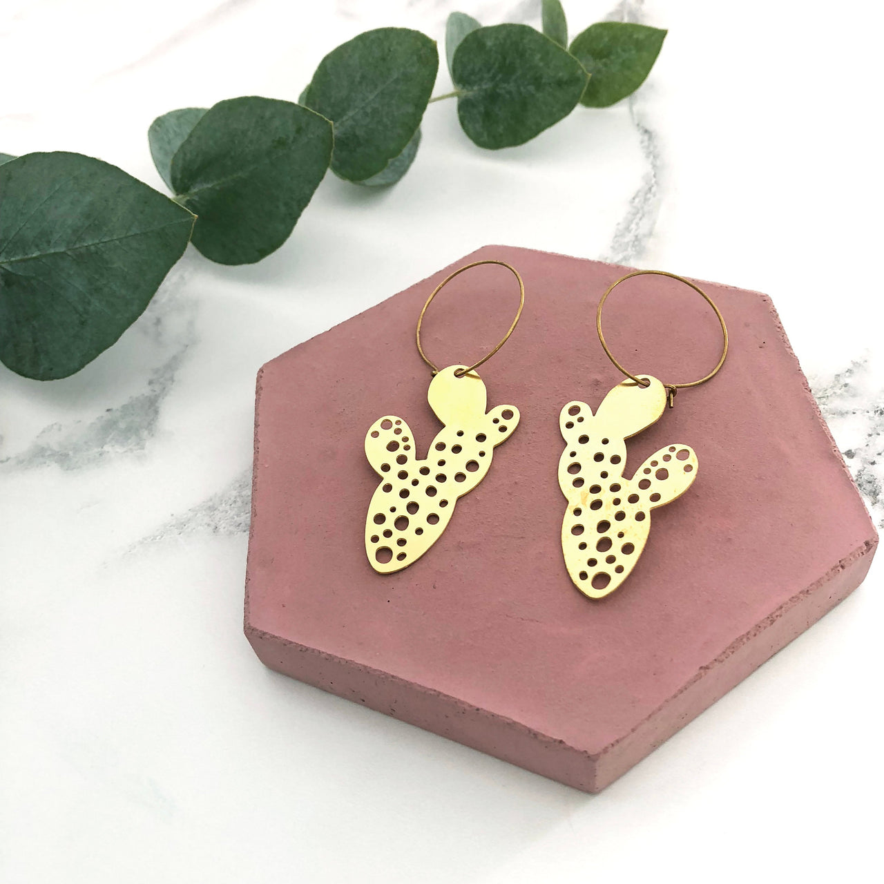 Gold Cactus Hoop Earrings