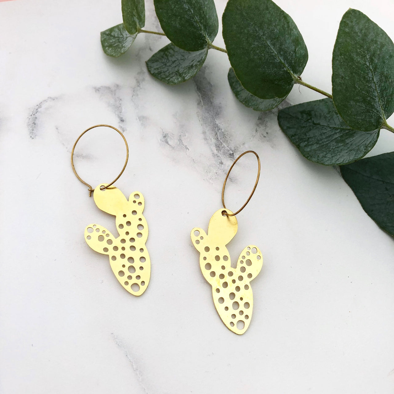 Gold Cactus Hoop Earrings