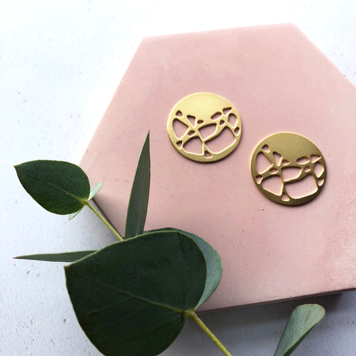 Gold Terrazzo Disc Circle Stud Earrings