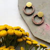 Minimal Pink & Brass Ring Stud Earrings