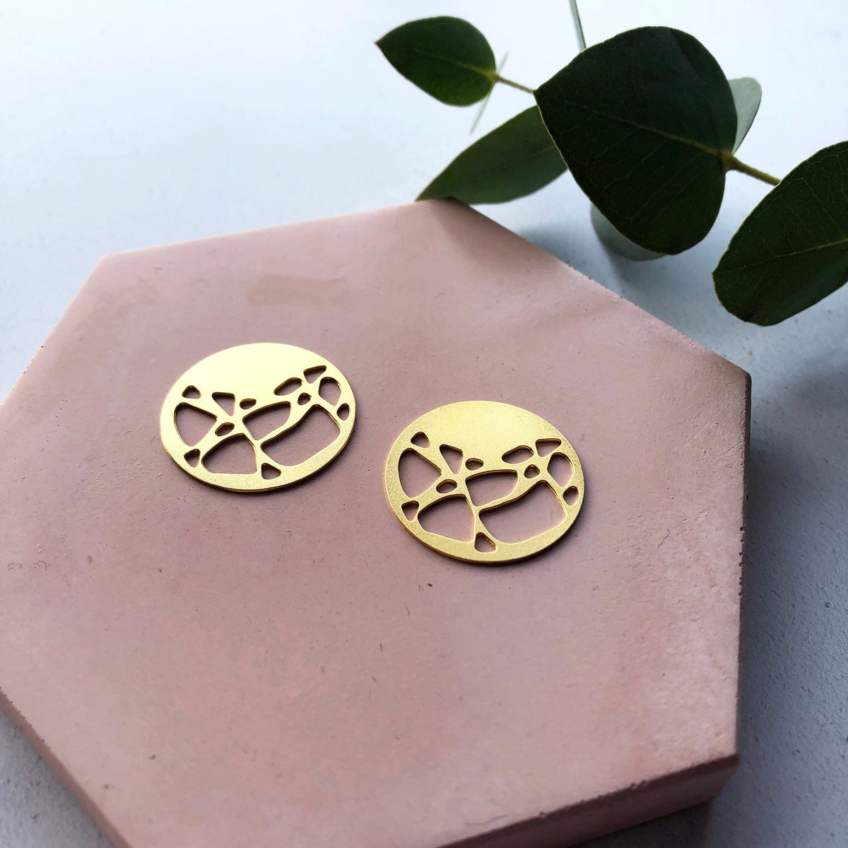 Gold Terrazzo Disc Circle Stud Earrings