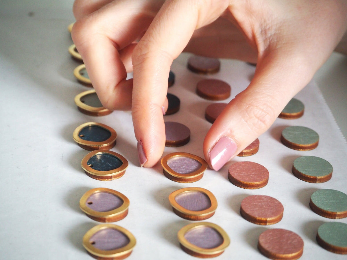 Olive & Gold Circle Stud Earrings