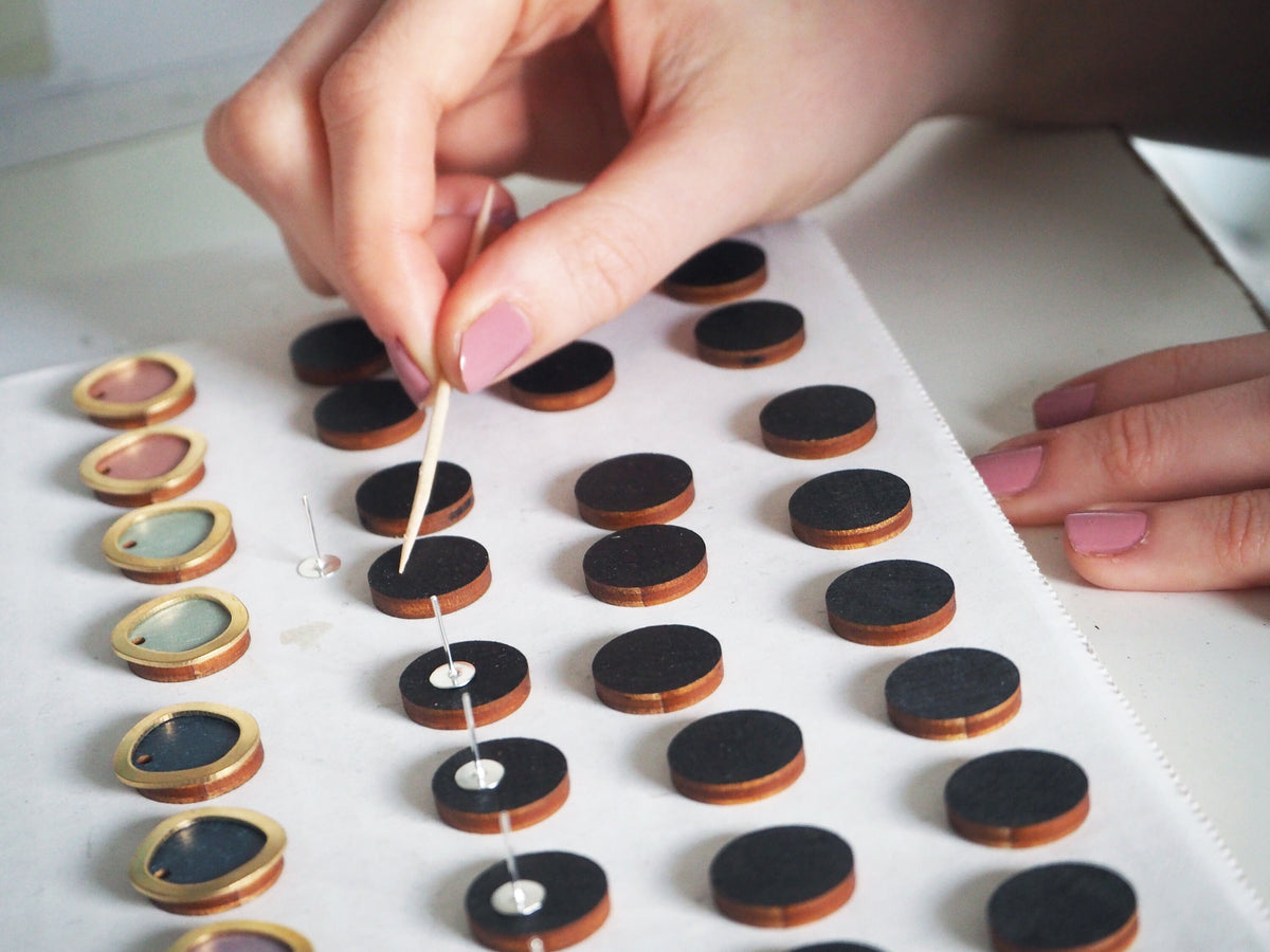Olive & Gold Circle Stud Earrings