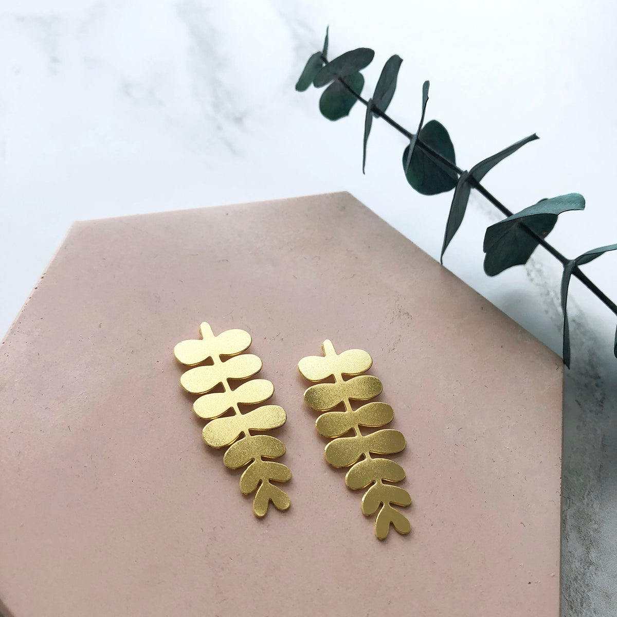 Gold Leaf Stud Earrings - Minimal Botanical Studs