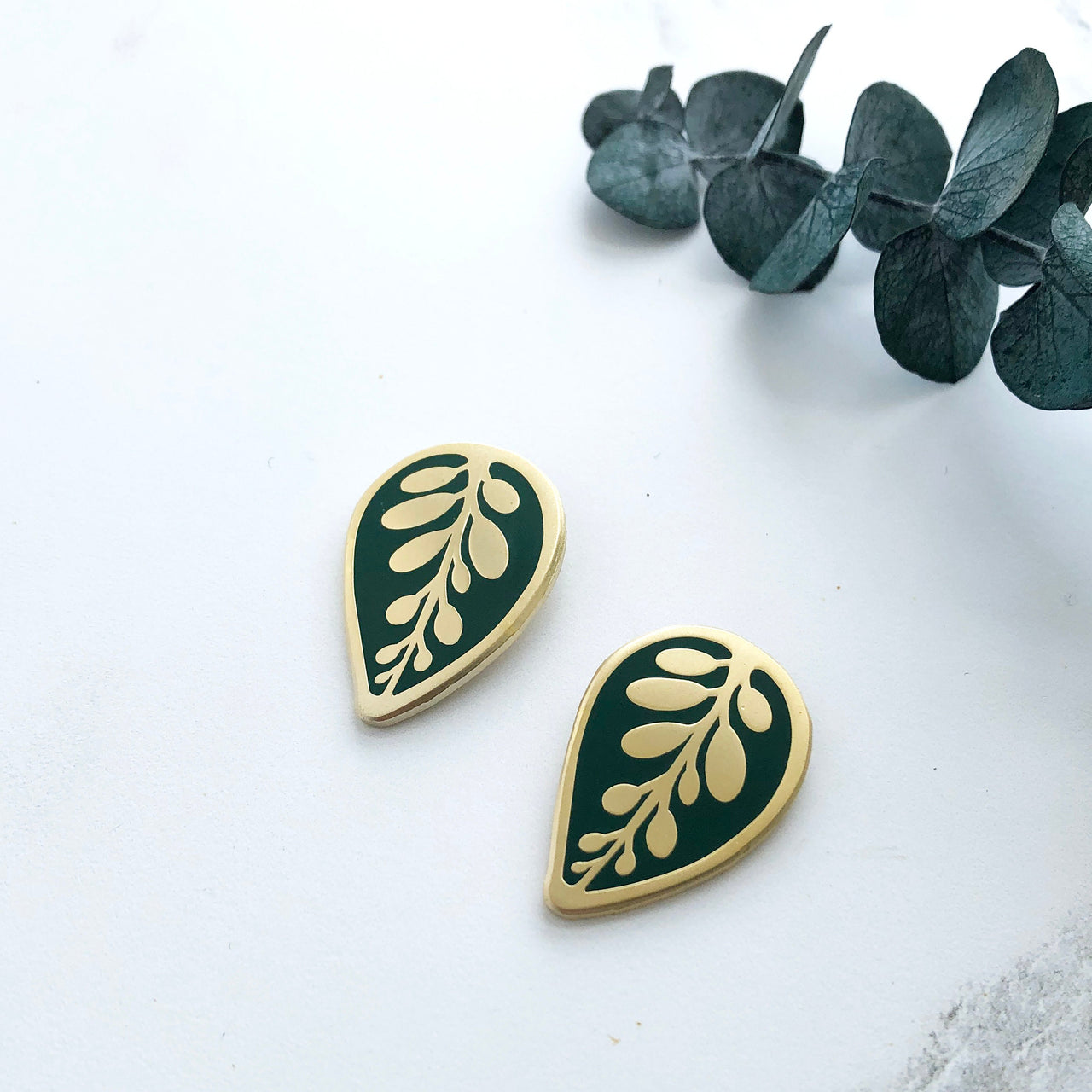 Enamel Leaf Earrings