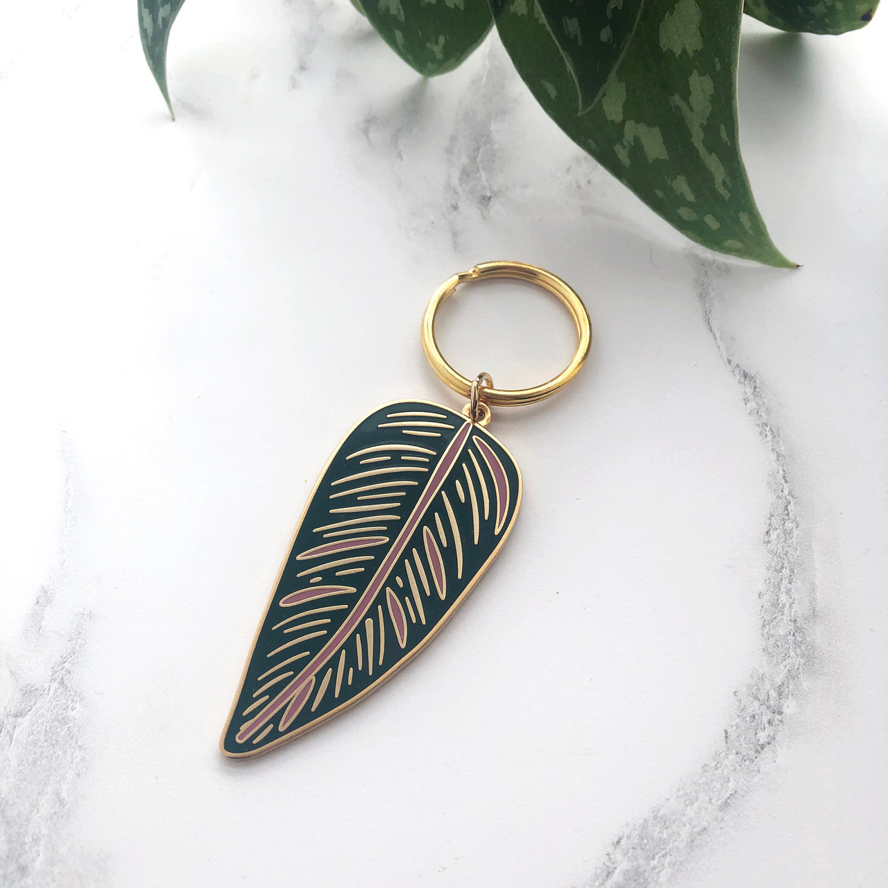 Tropical Leaf Enamel Keychain
