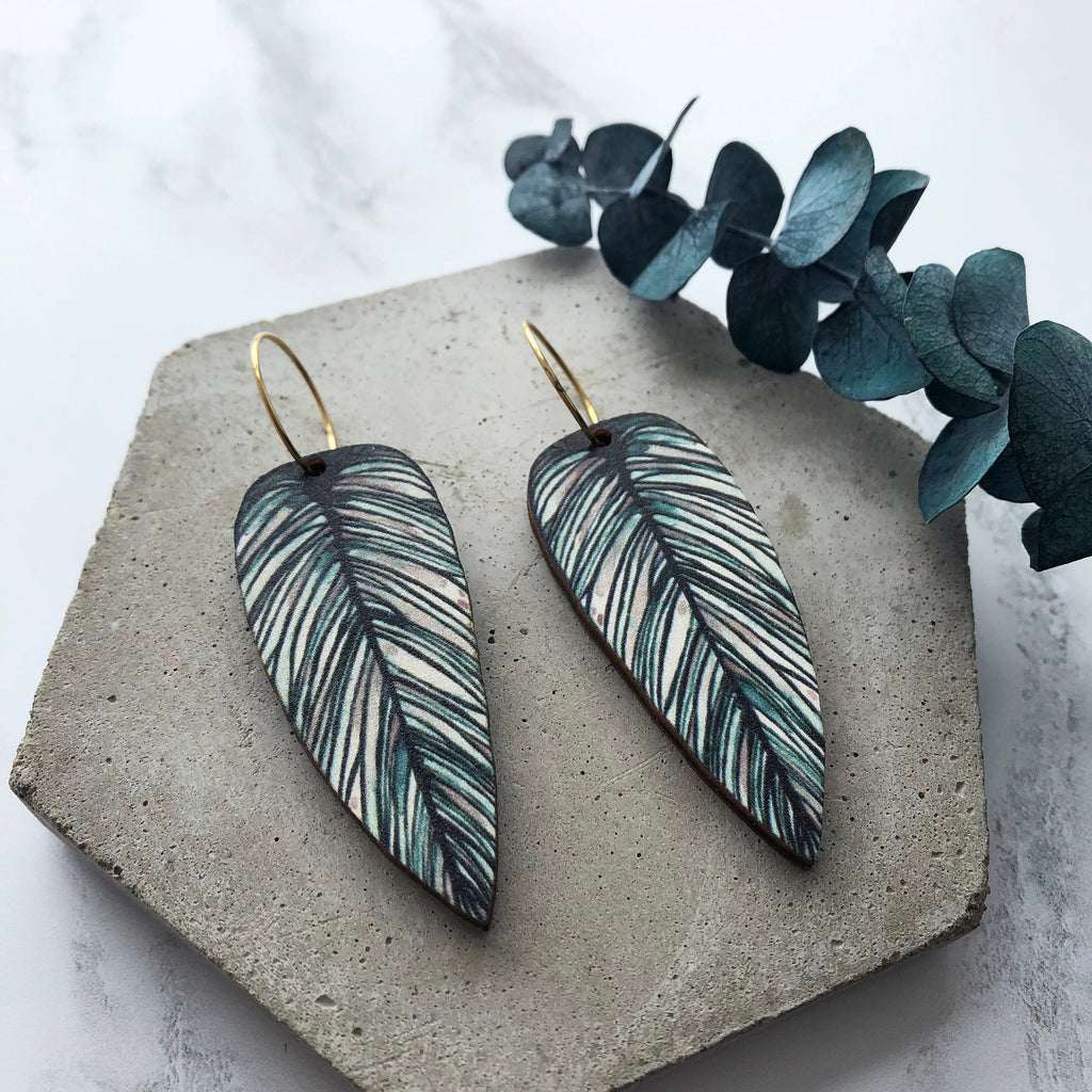 Tropical Hoop Leaf Earrings - Calathea Whitesar Earrings