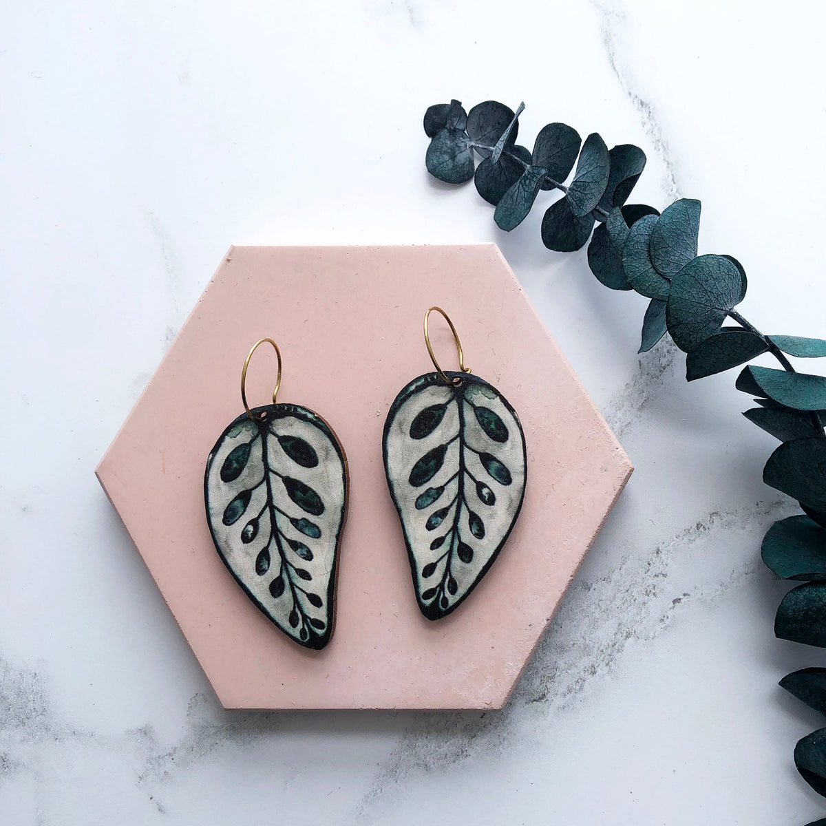 Calathea Makoyana Hoop Earrings
