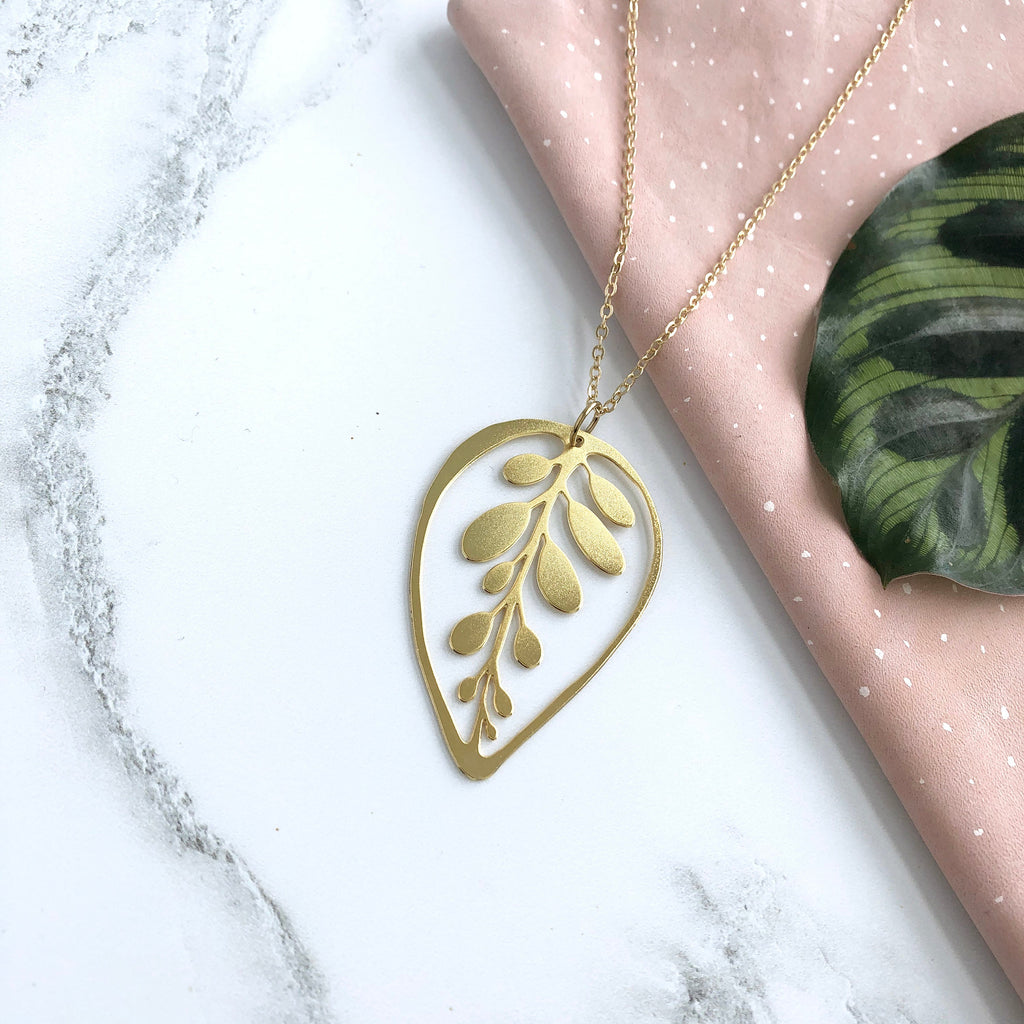 Gold Calathea Makoyana Leaf Necklace