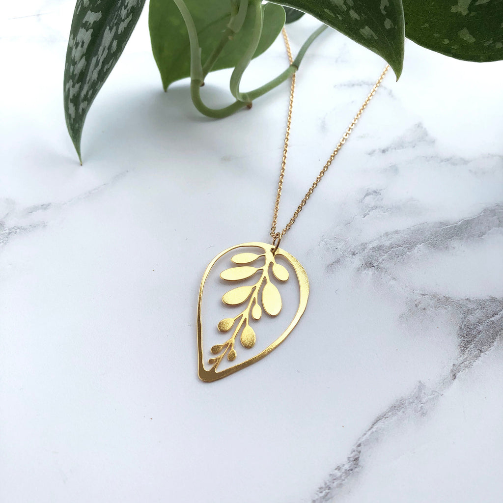Gold Calathea Makoyana Leaf Necklace