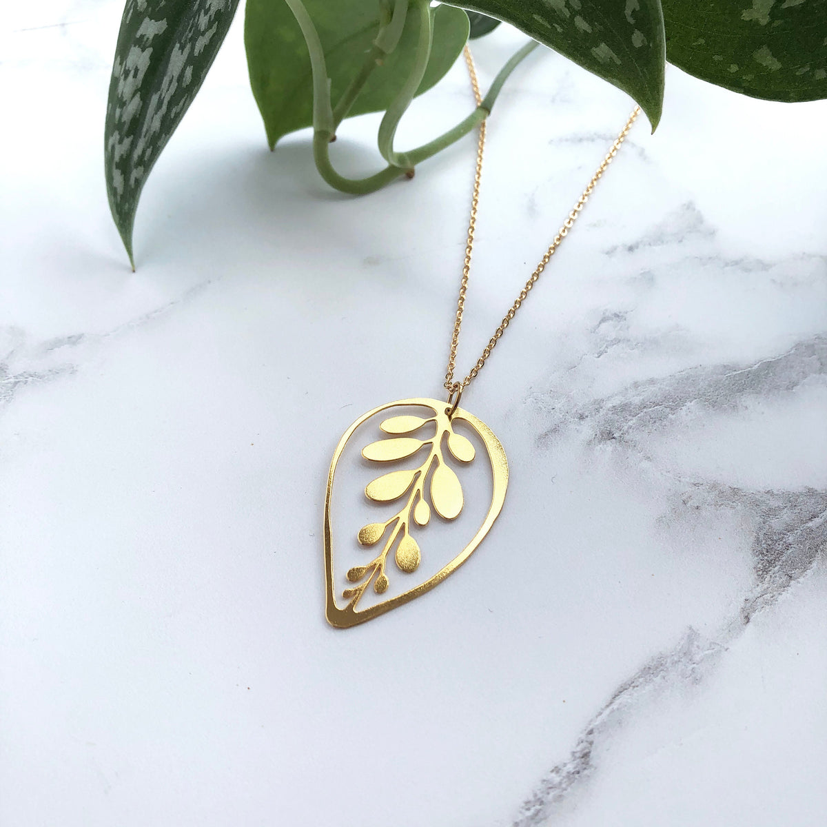 Gold Calathea Makoyana Leaf Necklace