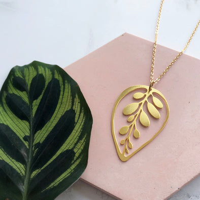 Gold Calathea Leaf Necklace