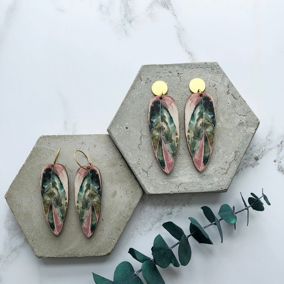Calathea Stromanthe Triostar Pink Leaf Earrings