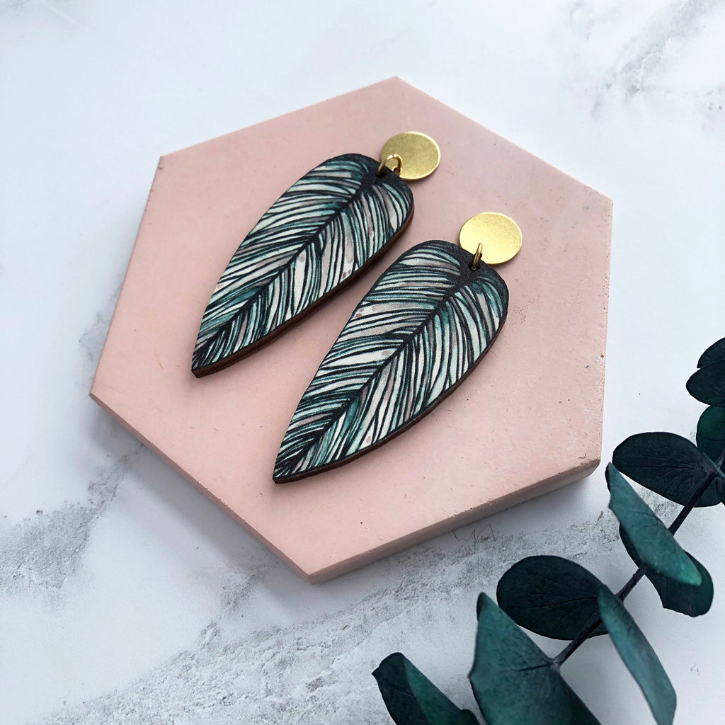 Tropical Statement Leaf Earrings - Calathea Whitesar