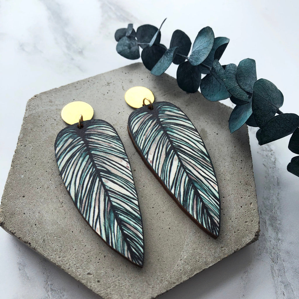 Tropical Statement Leaf Earrings - Calathea Whitesar