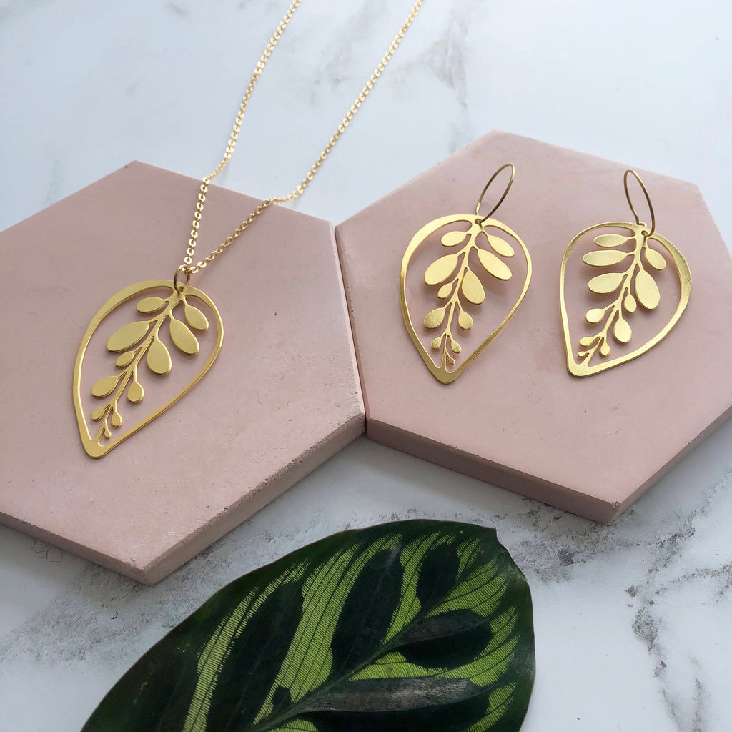 Gold Calathea Makoyana Leaf Necklace