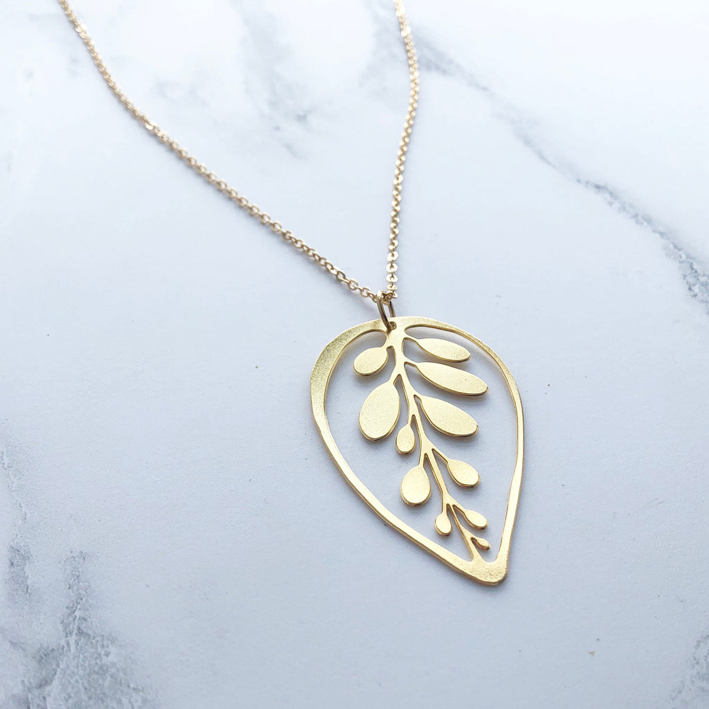 Gold Calathea Makoyana Leaf Necklace