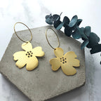 Gold Flower Blossom Hoop Earrings