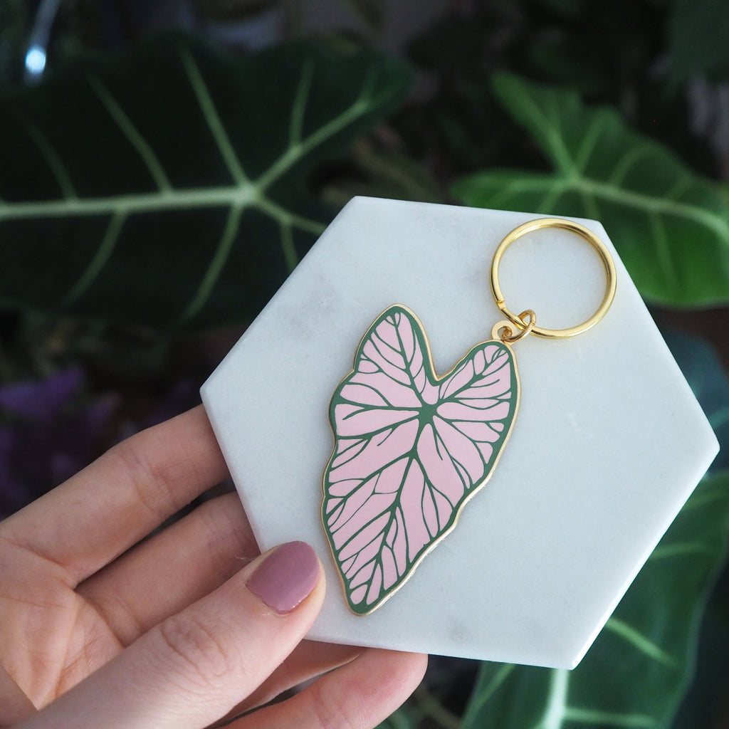 Caladium Keychain - Pink Plant Keyring
