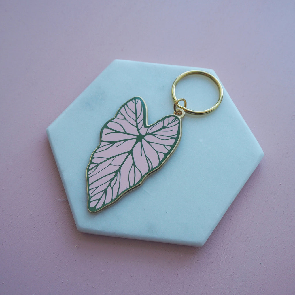 Caladium Keychain - Pink Plant Keyring