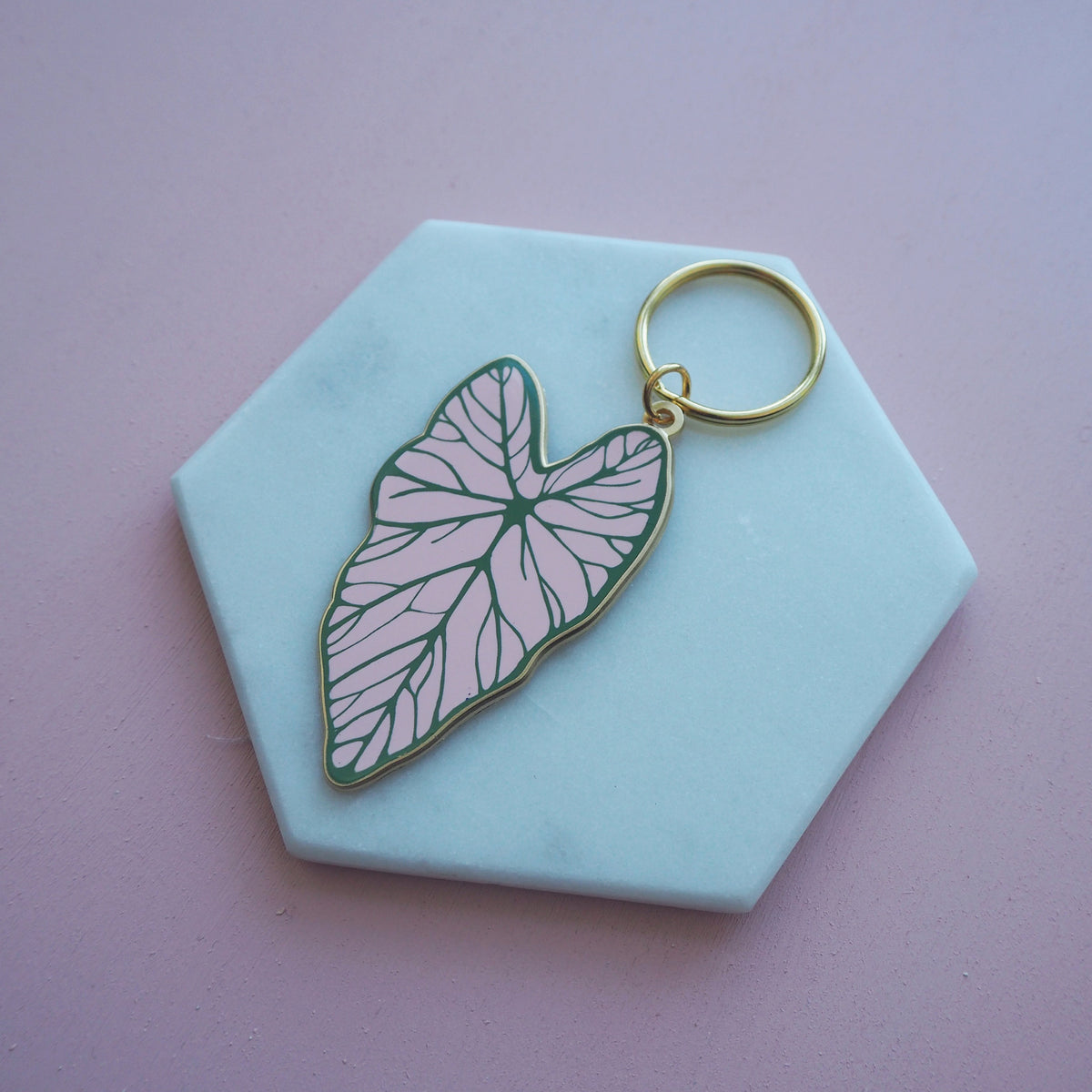 Caladium Keychain - Pink Plant Keyring