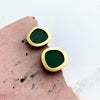 Green & Gold Geometric Circle Stud Earrings